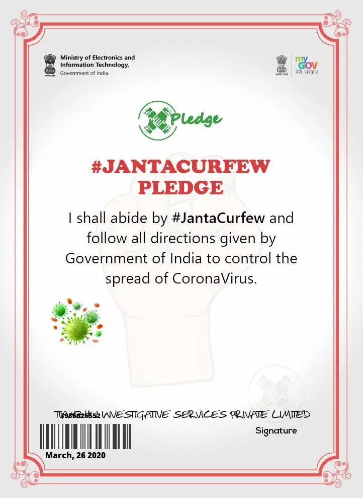 Pledge Janta Curfew Pledge.