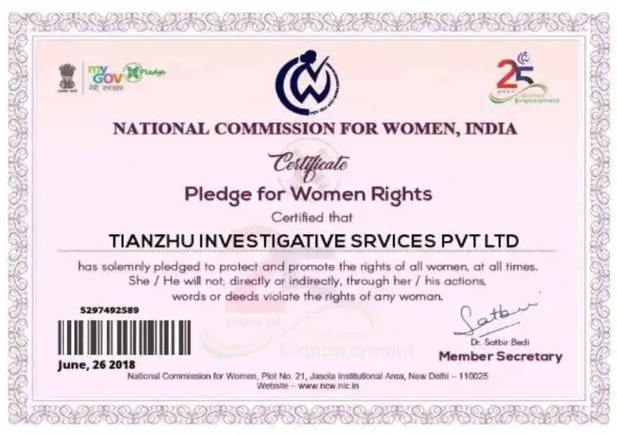 Certificate Pledge women Rights.