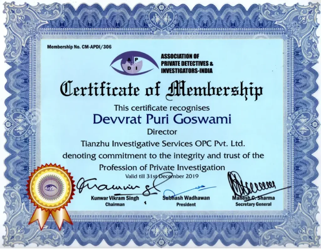 APDI Certificate of Membership 2019